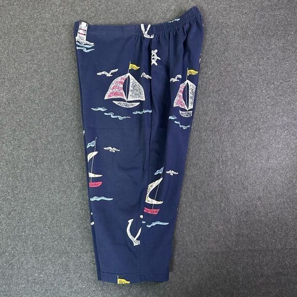 Vintage Cropped Nautical Print Pants Womens M‎ Petite Blue Lighthouse, Sailboat, - Picture 3 of 8